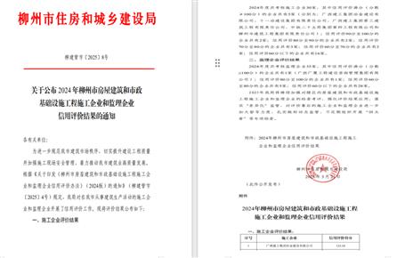 冶建位列榜首！2024年度柳州市施工企業(yè)信用評(píng)價(jià)結(jié)果公布